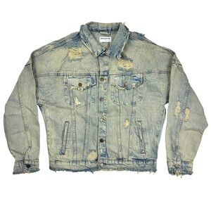Reputation Studios Denim Jacket Men's XS Blue Acid Wash Distressed Streetwear